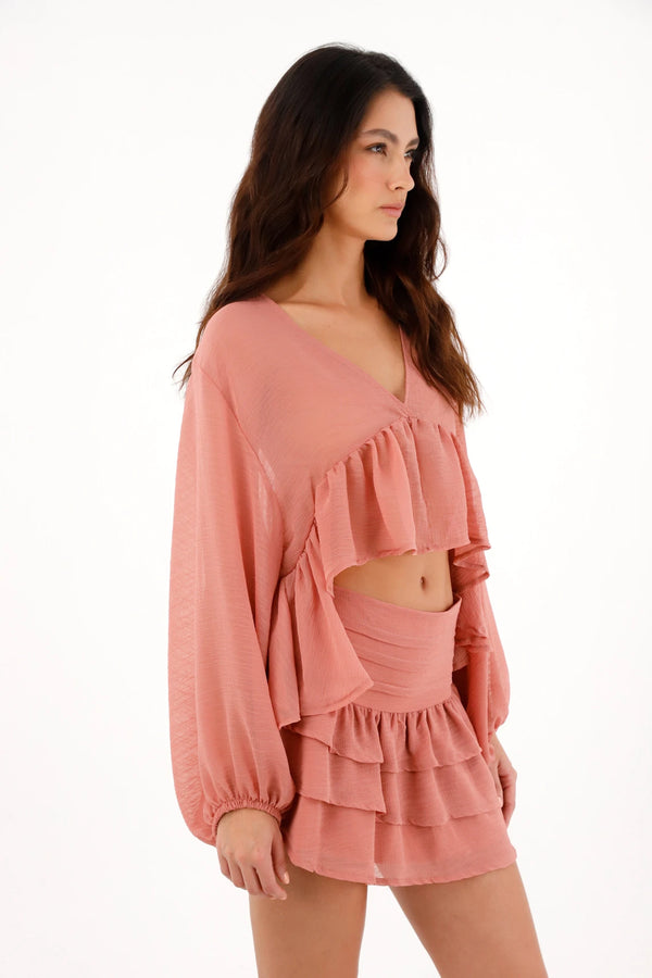 Loose Long Sleeve Pink Shirt for Women