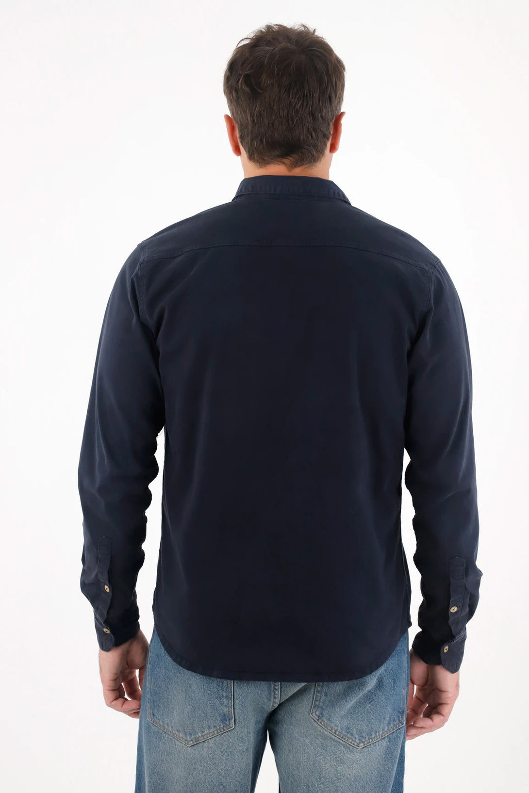Camisa manga larga clásica azul para hombre