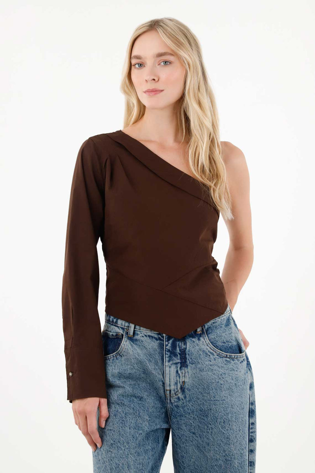 One Shoulder Brown Shirt for Women