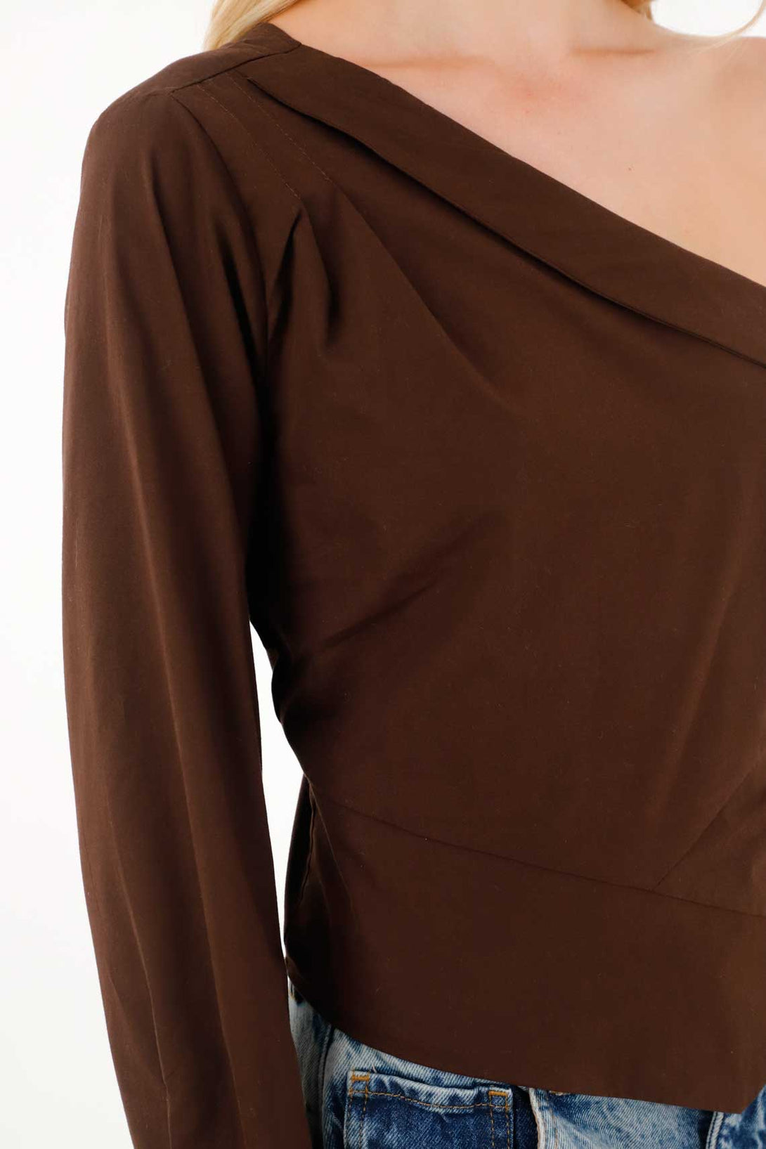 One Shoulder Brown Shirt for Women