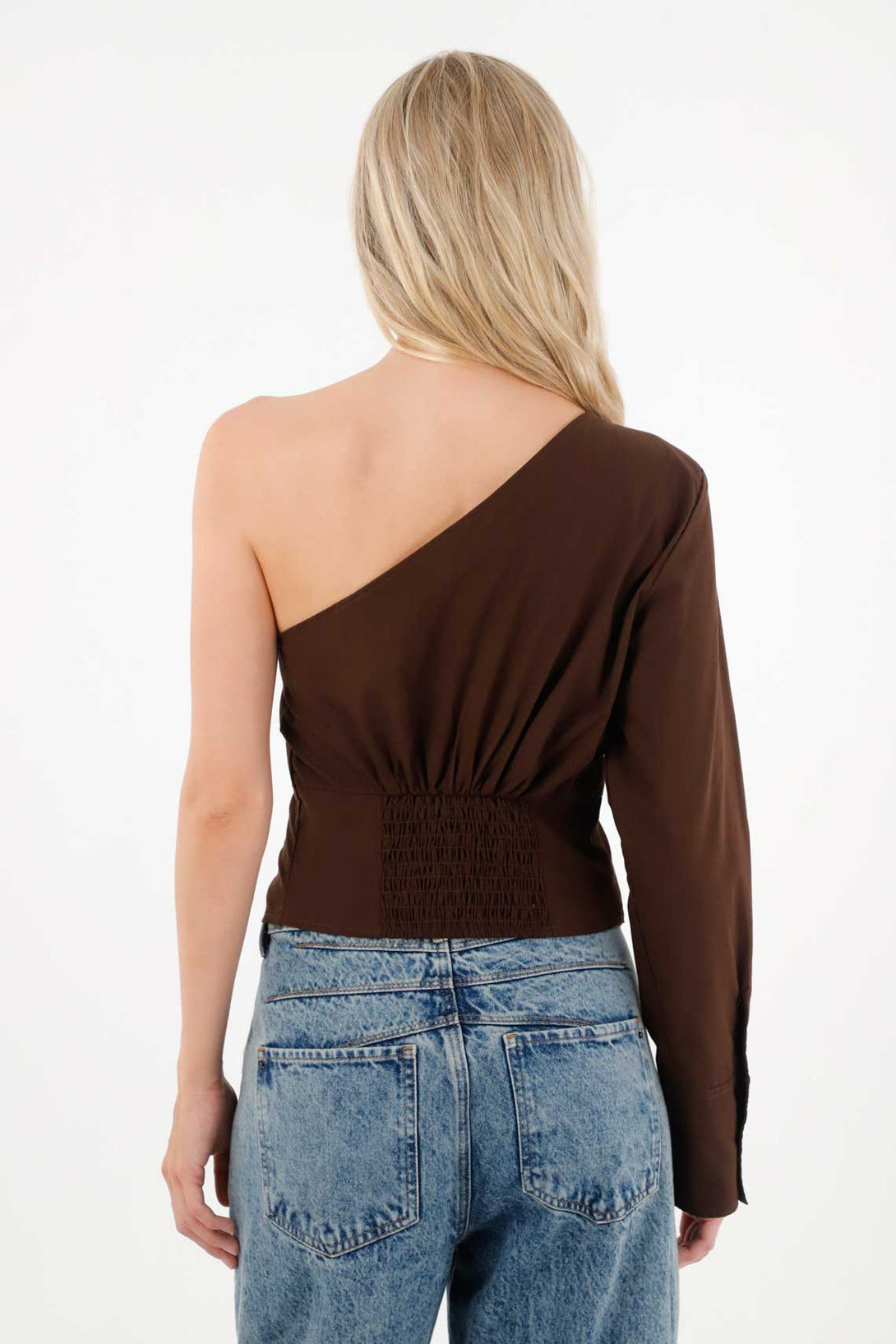 One Shoulder Brown Shirt for Women