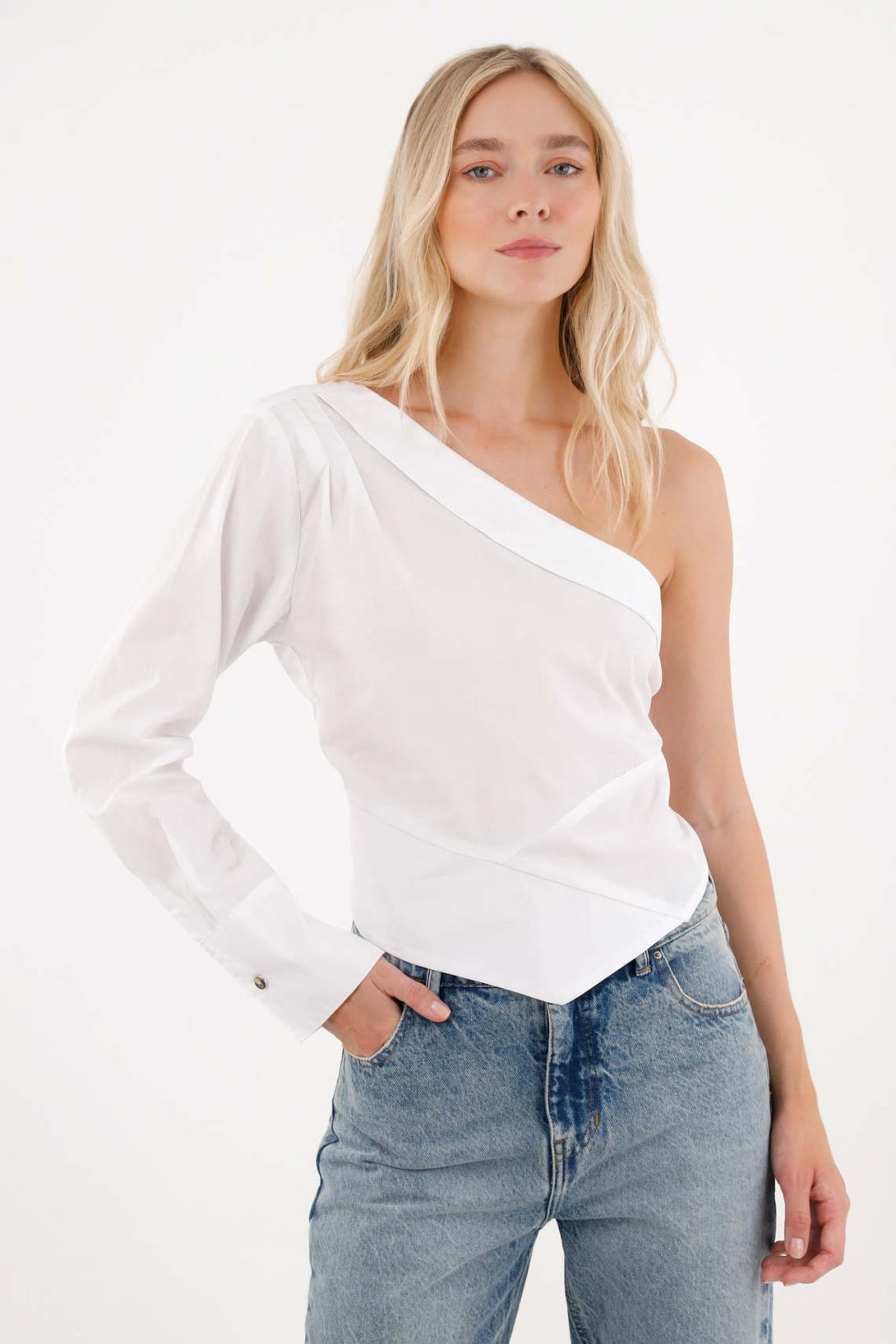 White One-Shoulder Shirt for Women