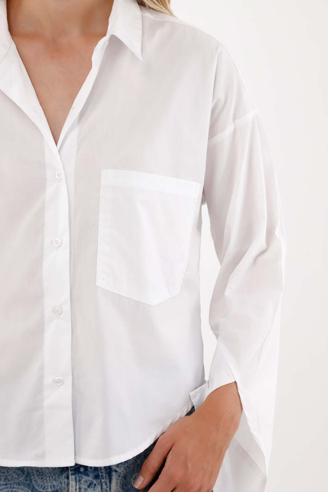 Long Sleeve White Shirt with Pocket for Women