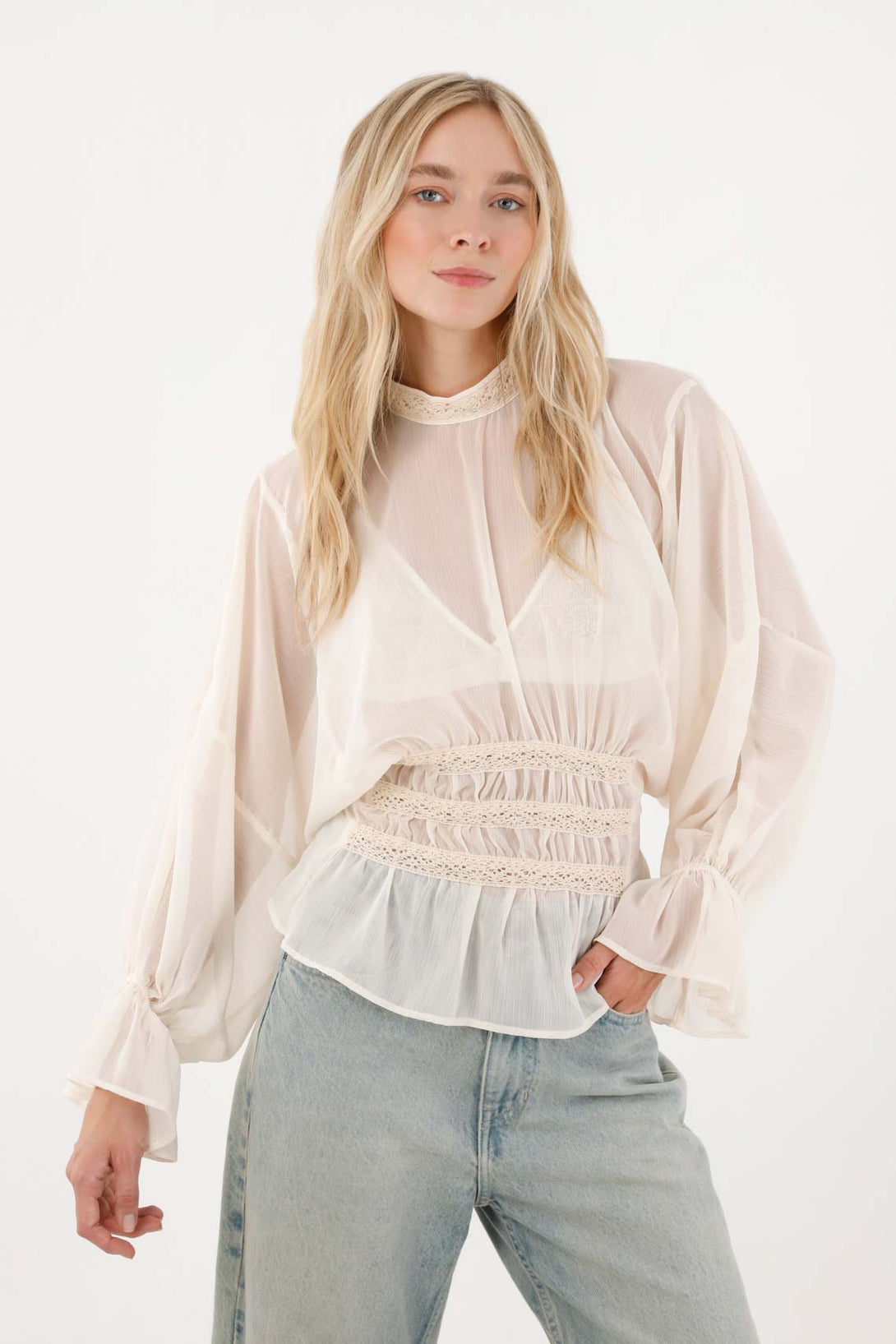 High Neck Blouse with Lace Details for Women