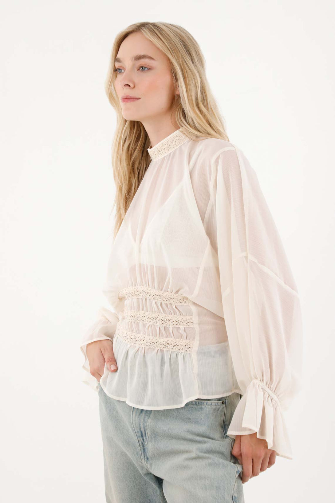 High Neck Blouse with Lace Details for Women