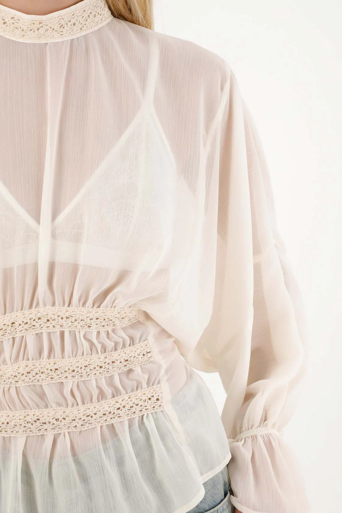 High Neck Blouse with Lace Details for Women