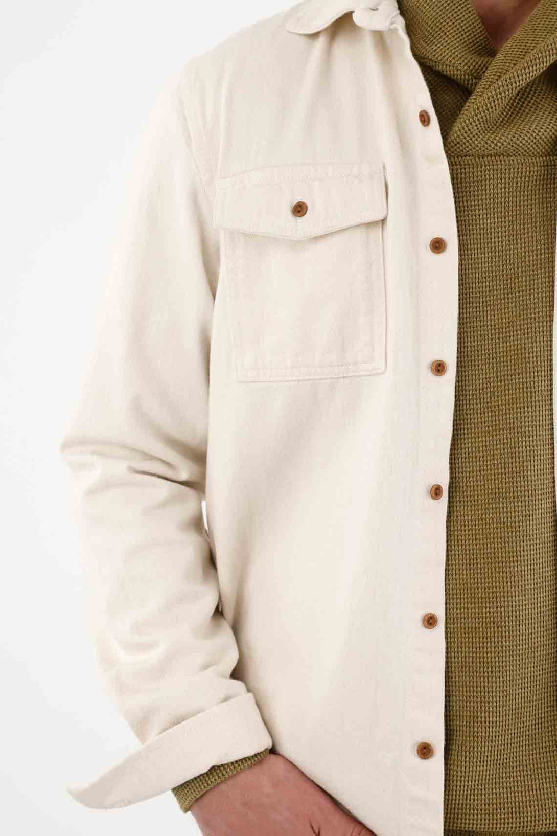 Shirt for men 100% off-white relaxed fit with pockets