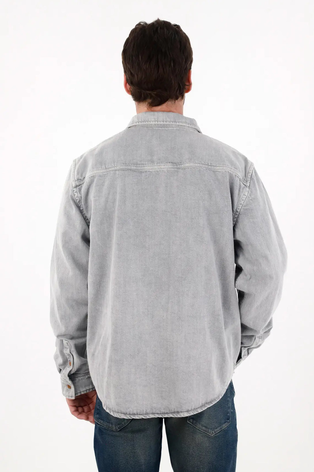 Men's Cotton Shirt Gray Relaxed Fit Long Sleeve Pockets