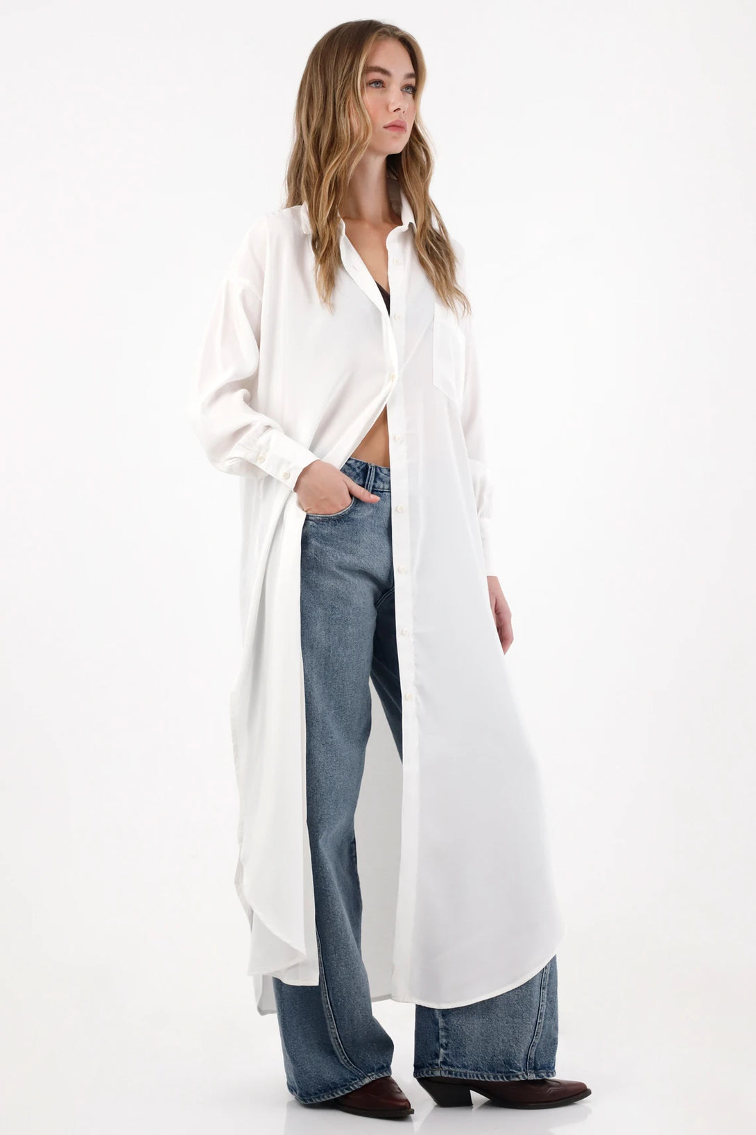 Long Sleeve Button-Up Shirt Off-White for Women