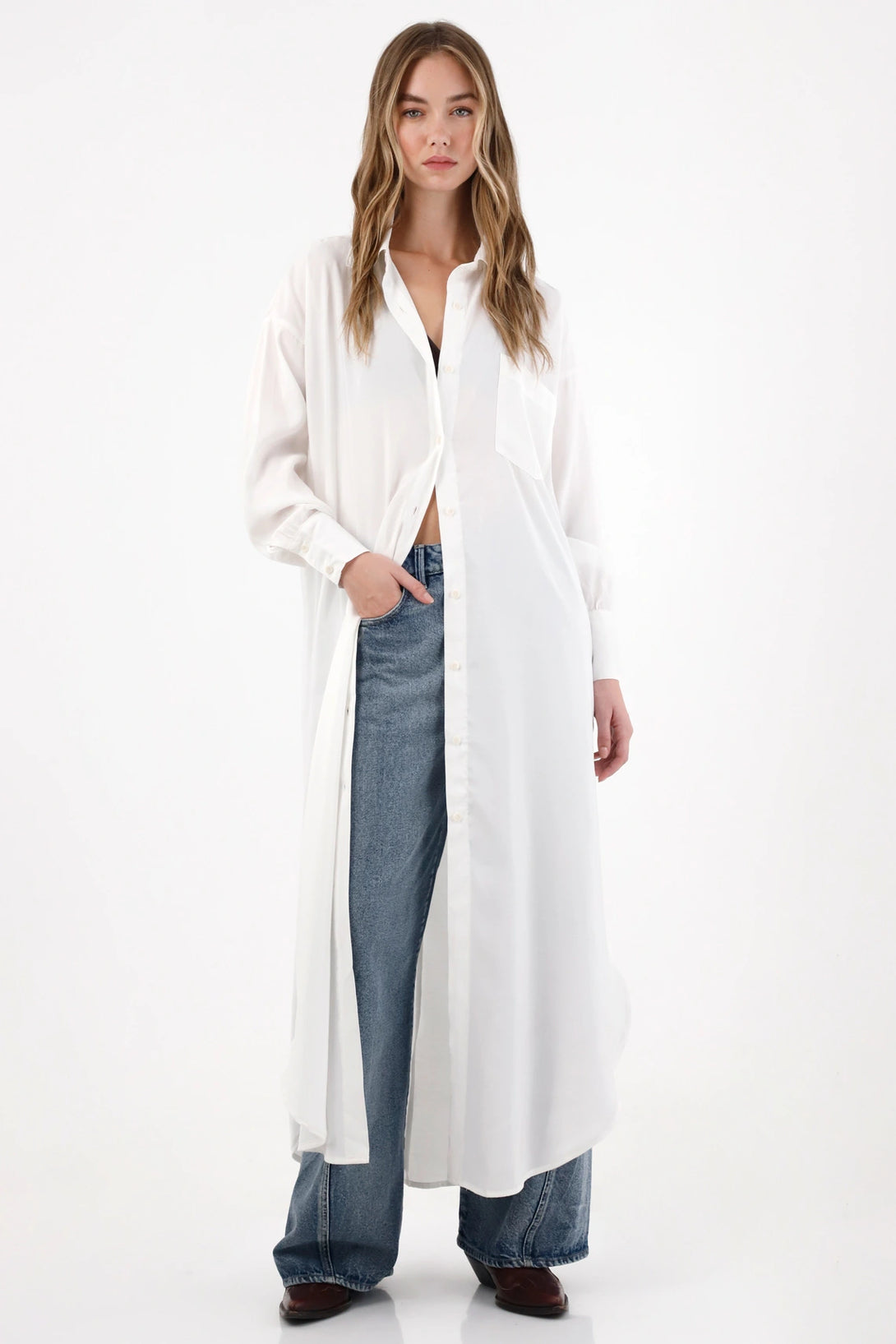 Long Sleeve Button-Up Shirt Off-White for Women