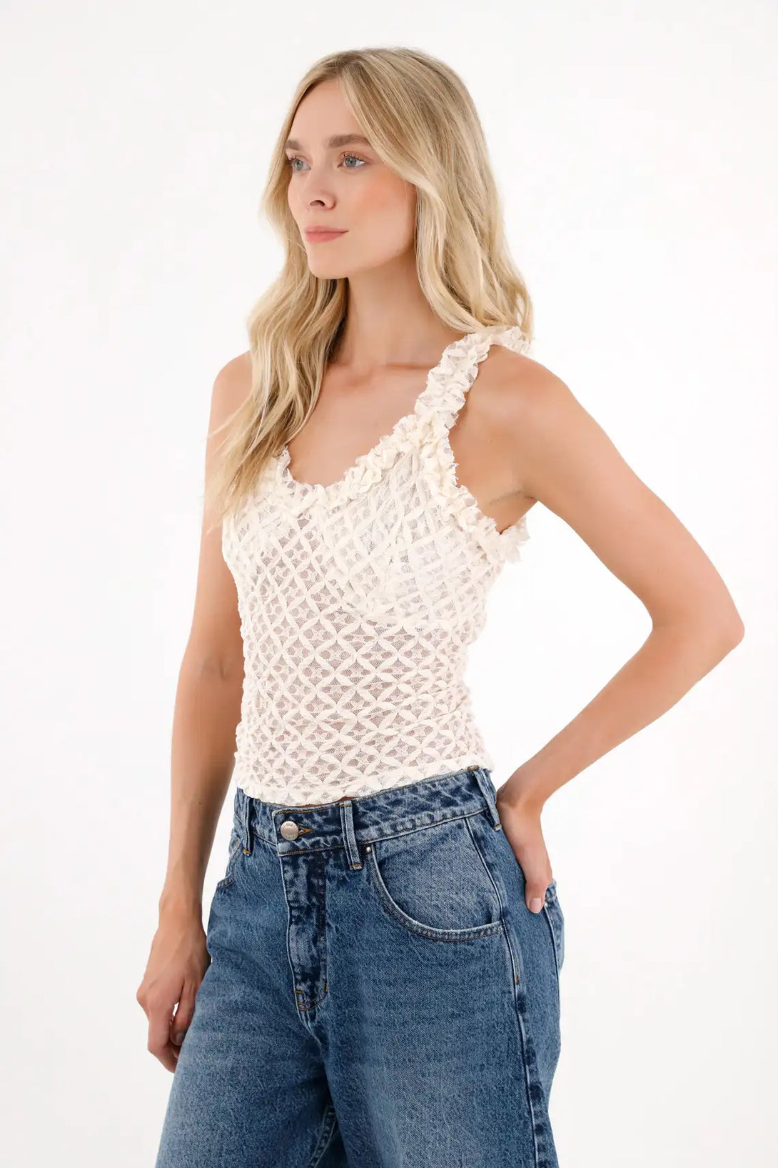 Sleeveless Shirt with Ruching Detail in Off-White for Women