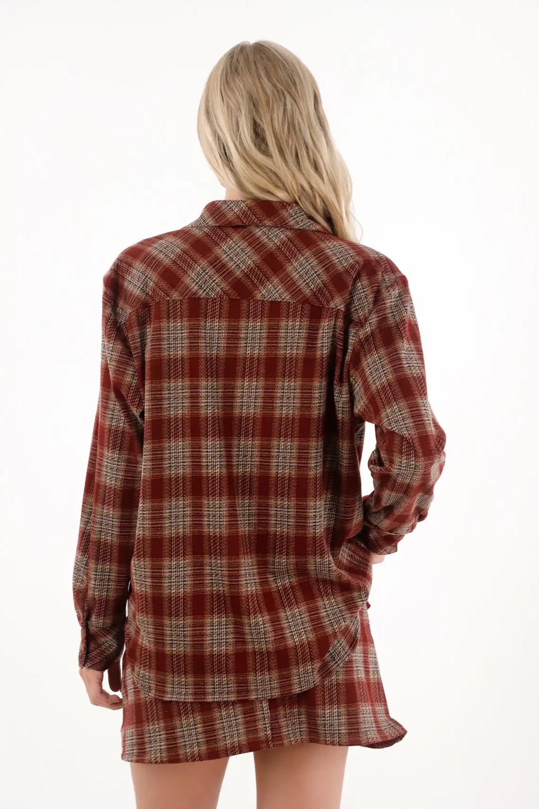 Camisa de cuadros manga larga roja para mujer