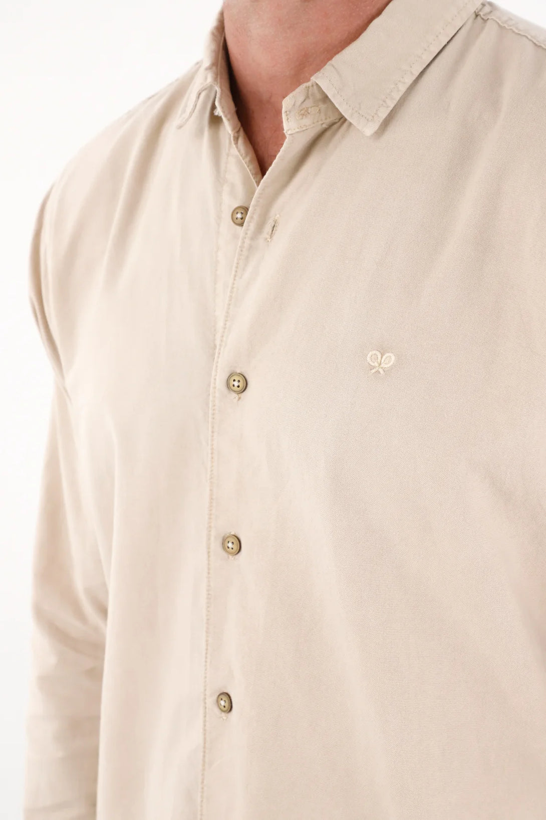 Long Sleeve Shirt with Brown Embroidery Detail for Men