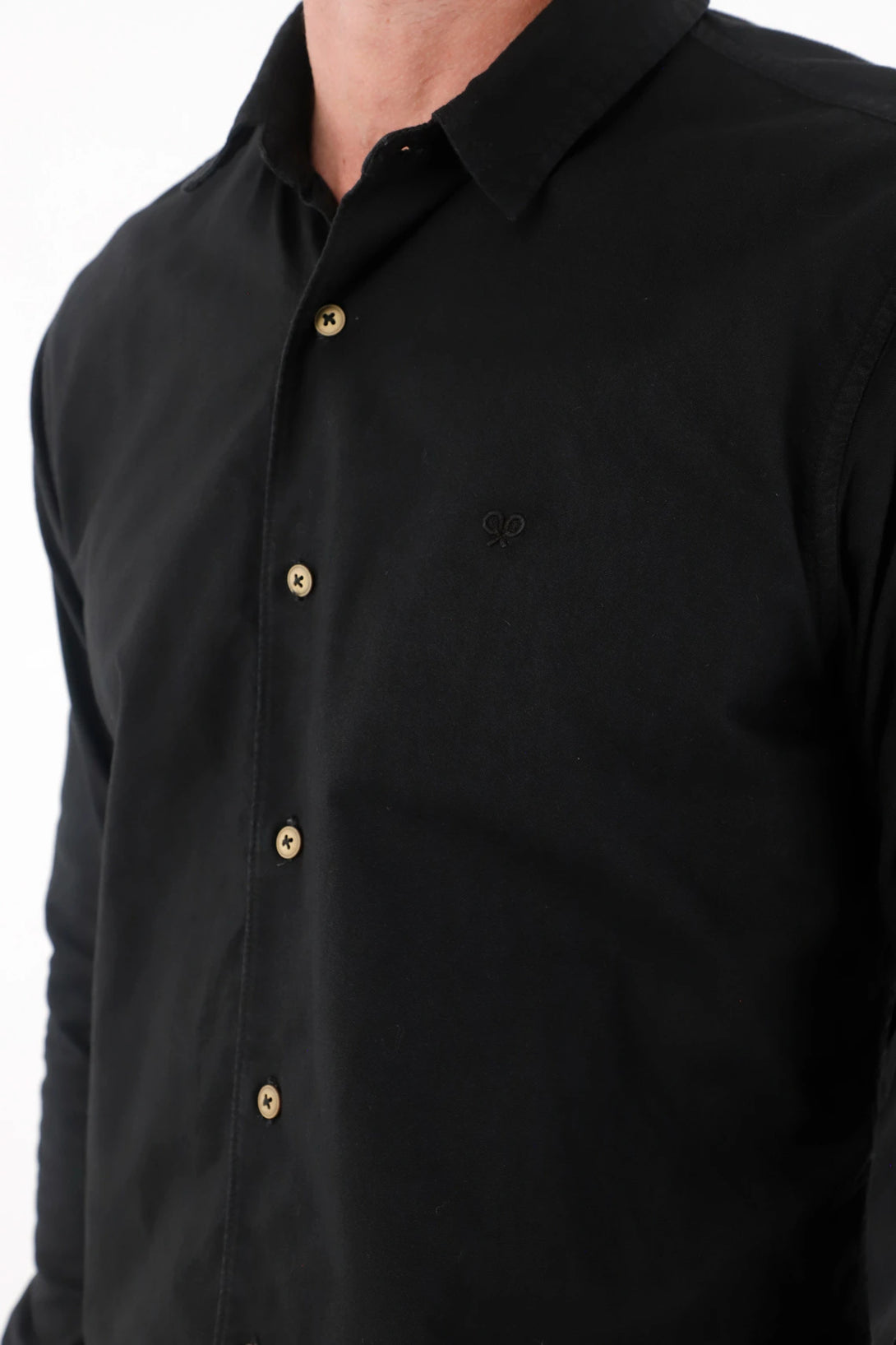 Classic Pre-dyed Shirt with Classic Collar in Black for Men