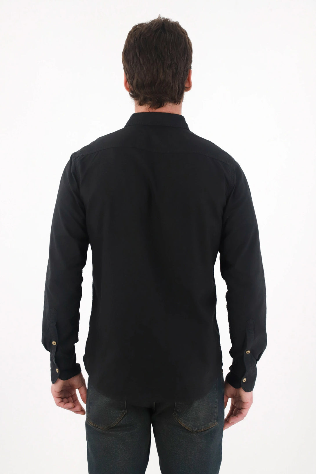 Classic Pre-dyed Shirt with Classic Collar in Black for Men