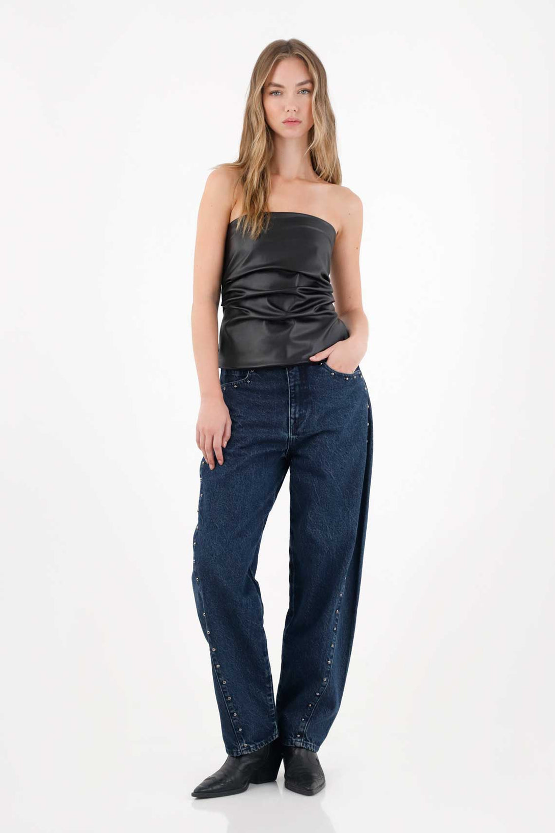 Women polyester/spandex black strapless cotton lined top