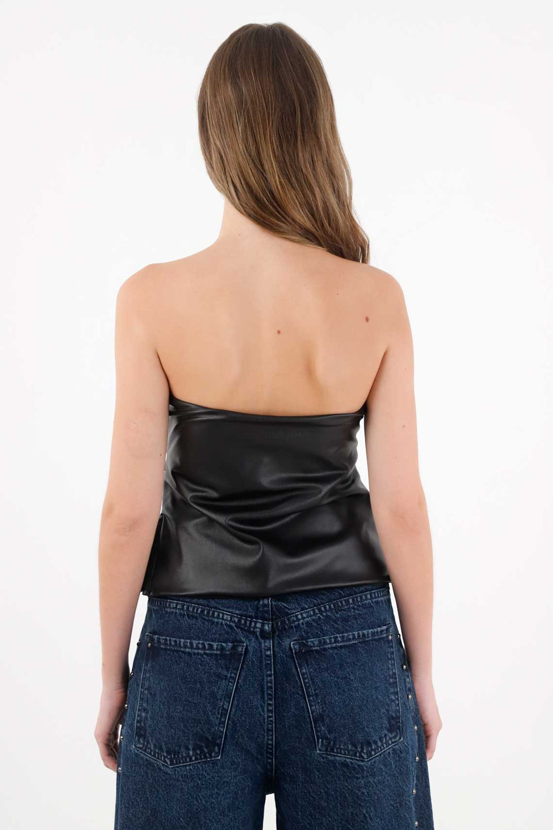 Women polyester/spandex black strapless cotton lined top