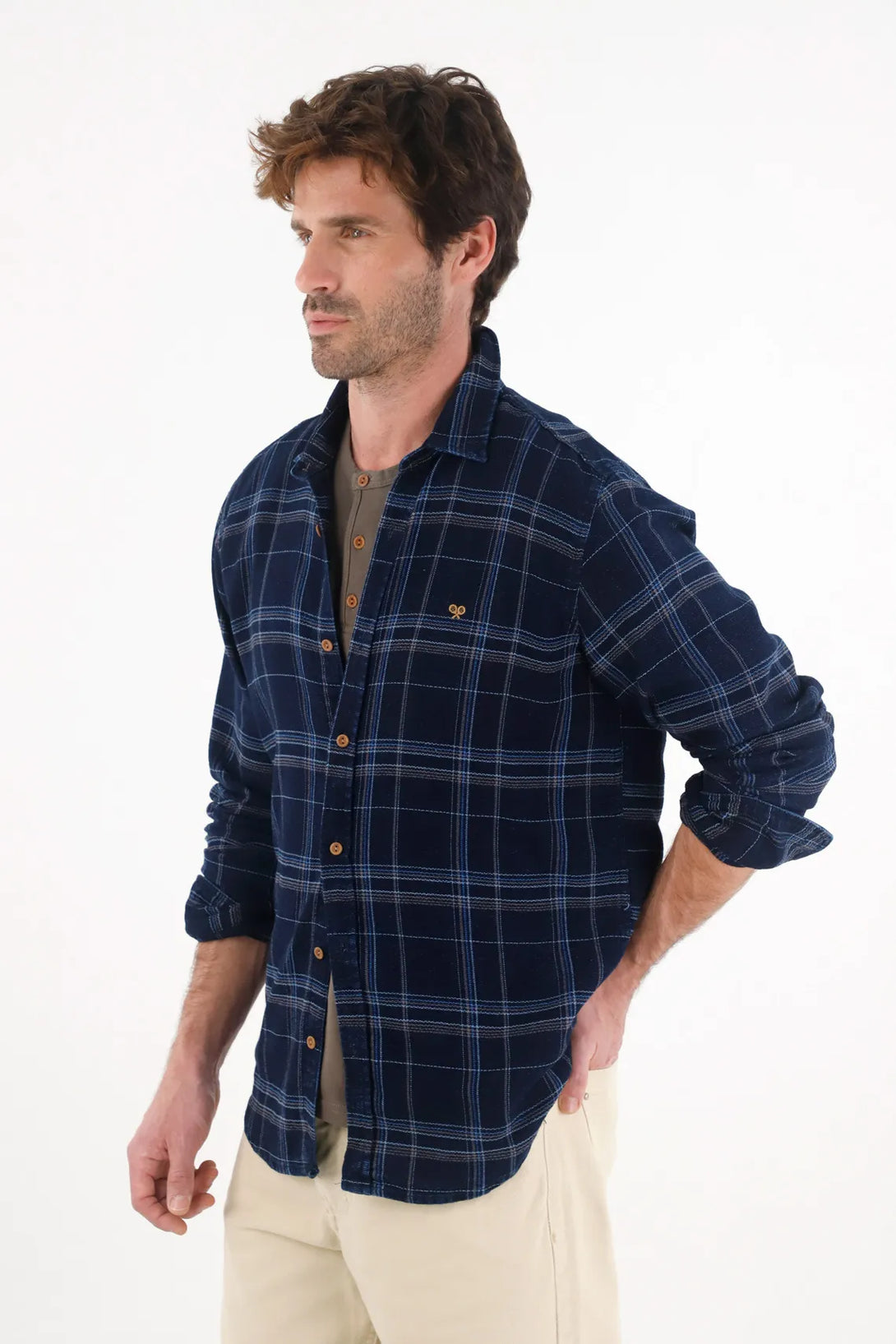 Blue Plaid Flannel Shirt for Men
