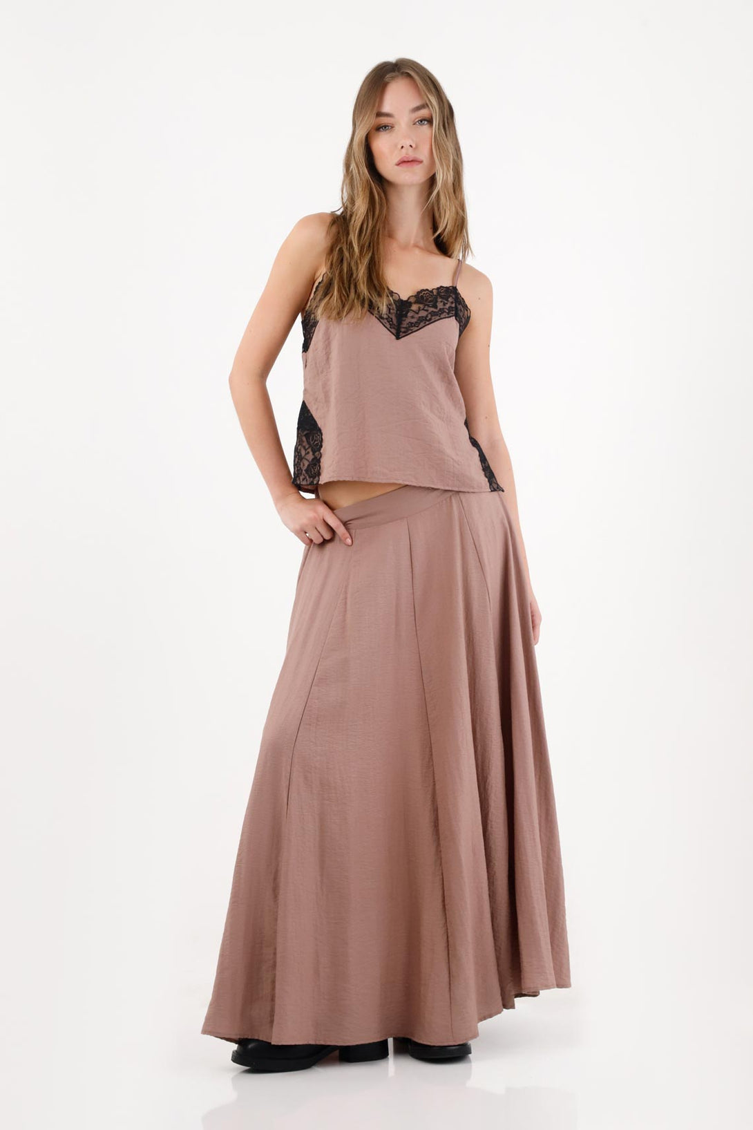 Brown Lace Strap Shirt for Women