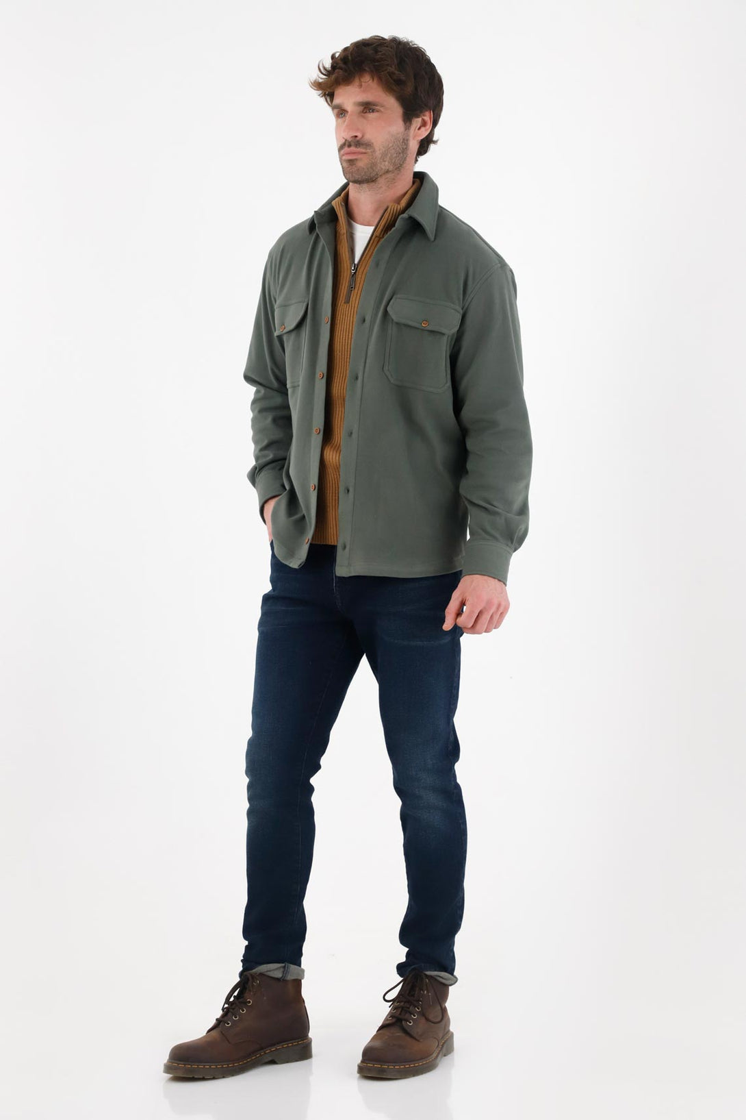 Classic Button-Up Green Shirt for Men