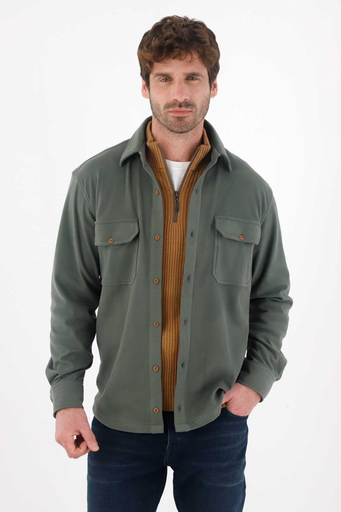 Classic Button-Up Green Shirt for Men