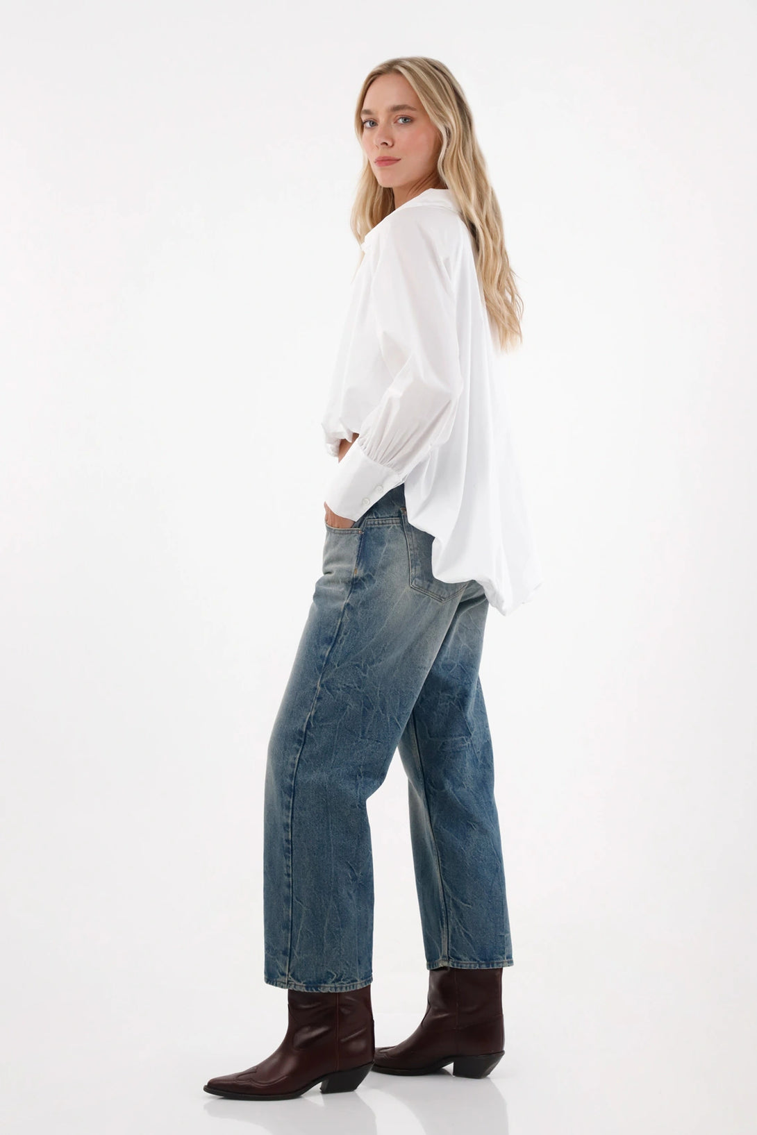 White Balloon Silhouette Shirt for Women