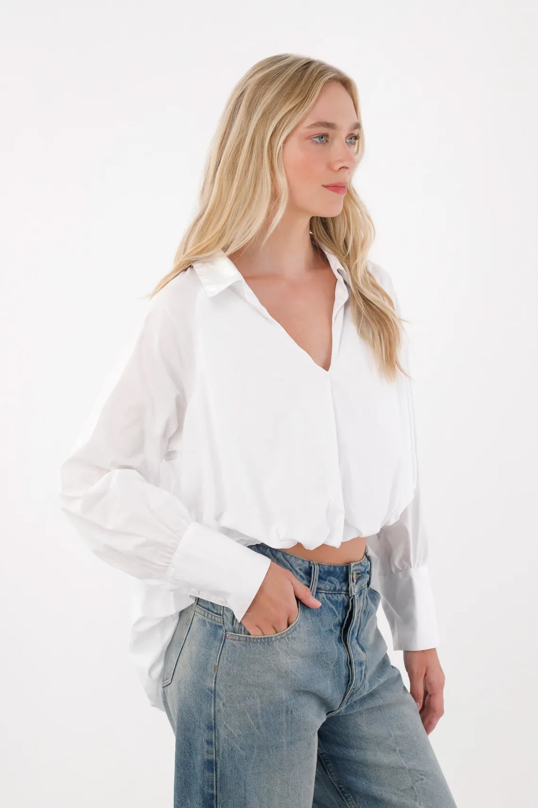 White Balloon Silhouette Shirt for Women