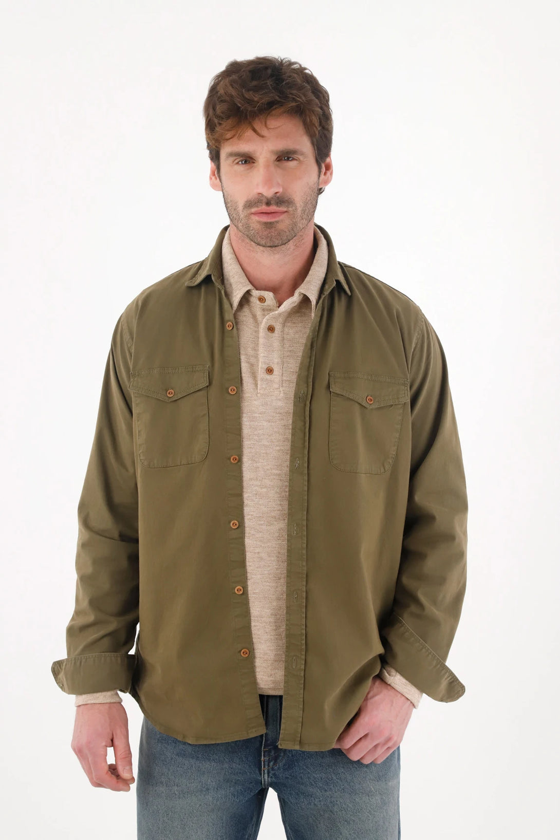 Classic Long Sleeve Green Shirt for Men