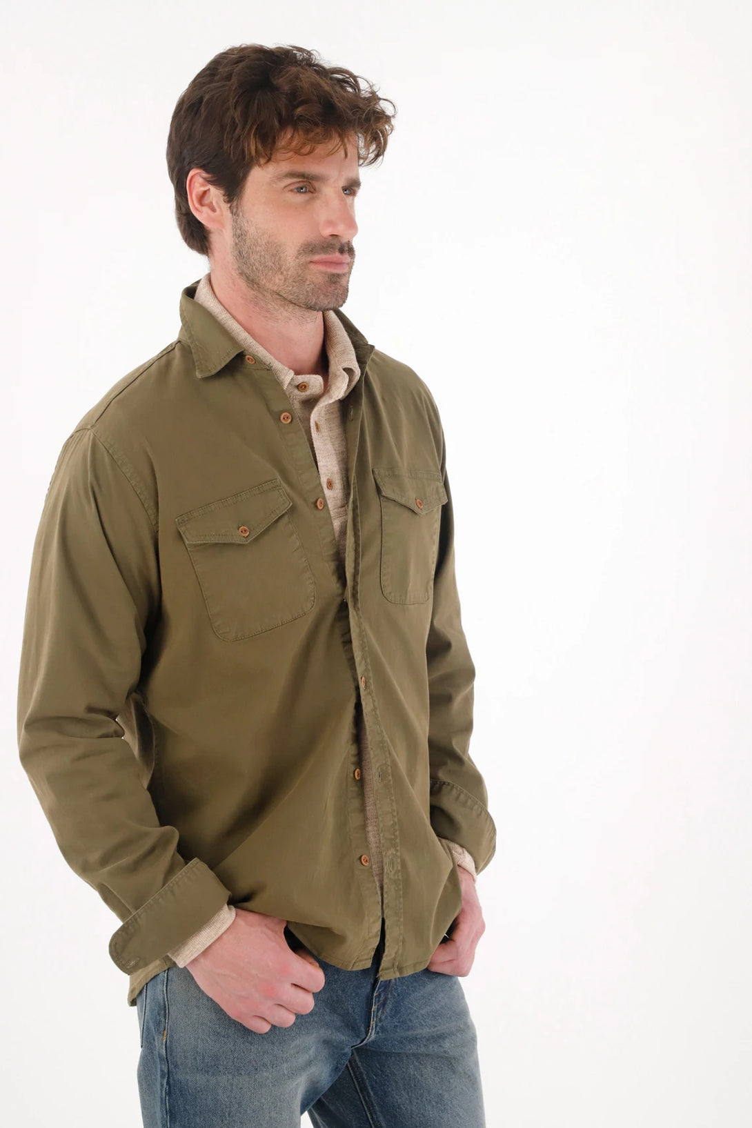 Classic Long Sleeve Green Shirt for Men
