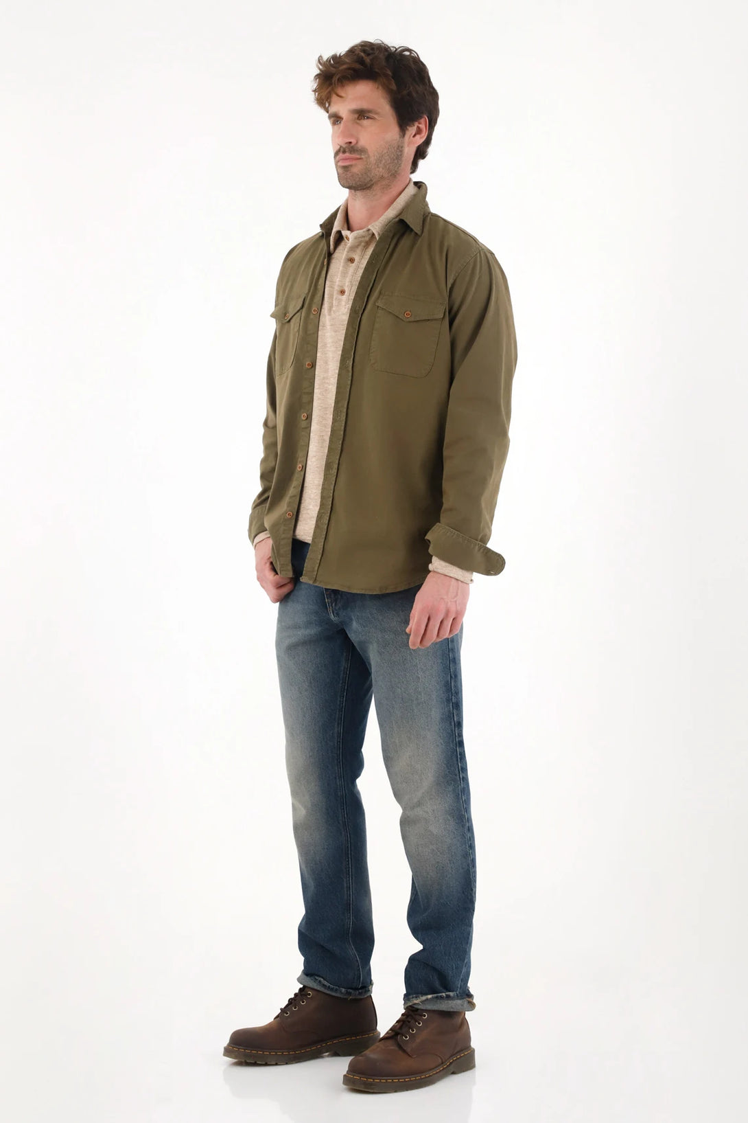 Classic Long Sleeve Green Shirt for Men