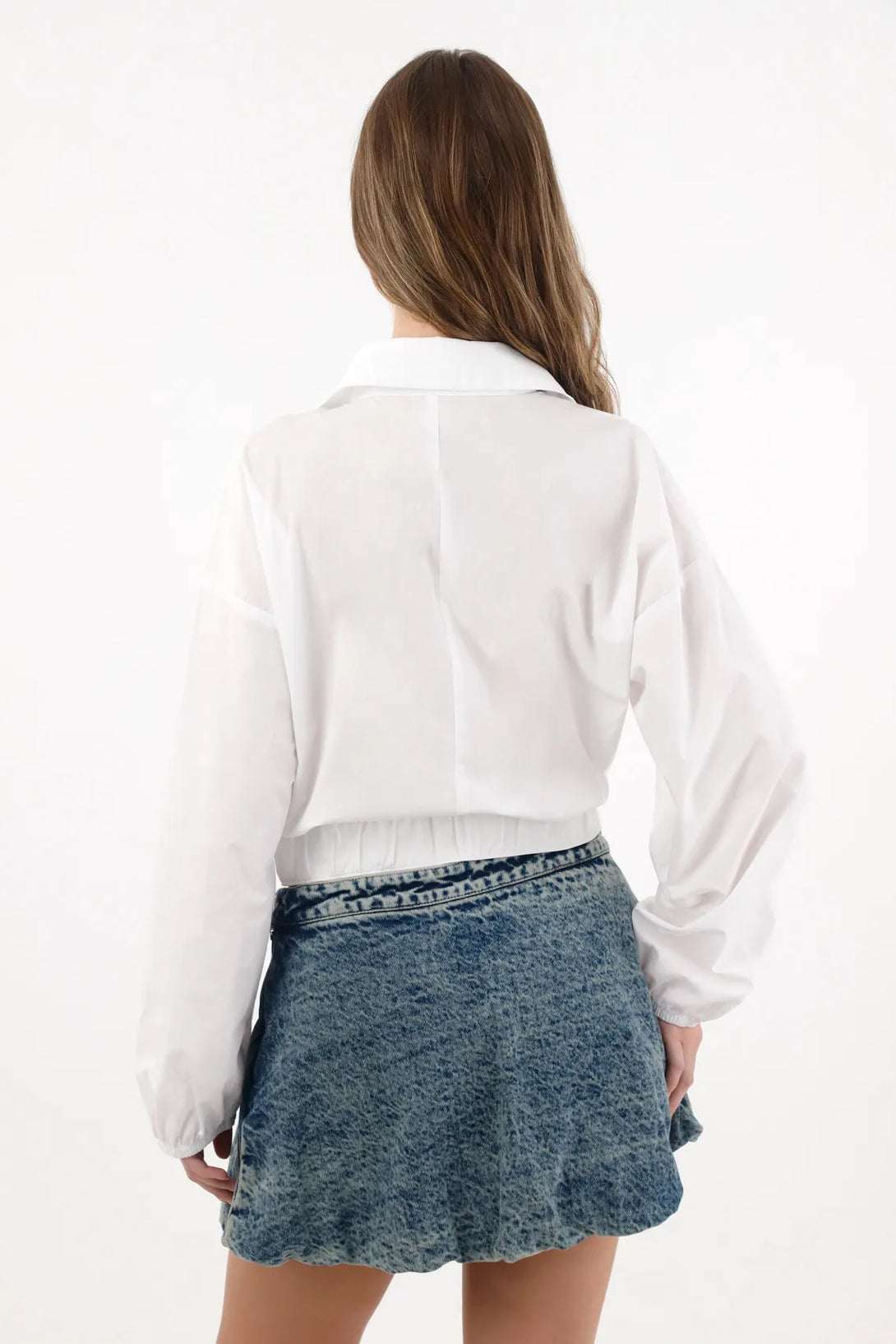 Shirt in poplin with tie at the waist in white for women