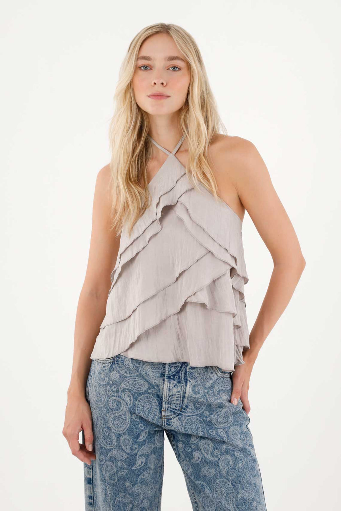 Camisa manga sisa gris para mujer