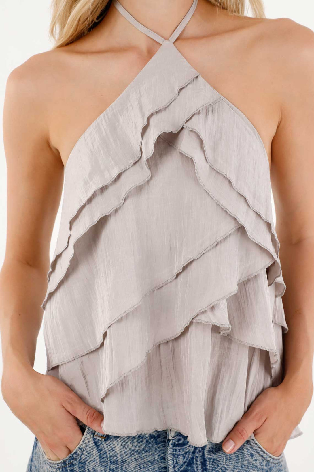 Camisa manga sisa gris para mujer