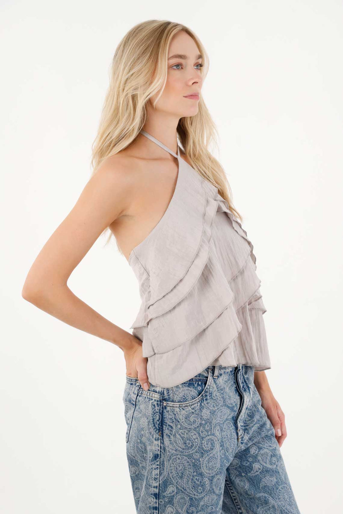 Camisa manga sisa gris para mujer