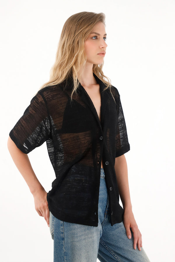 Camisa negra con trasparencia para mujer