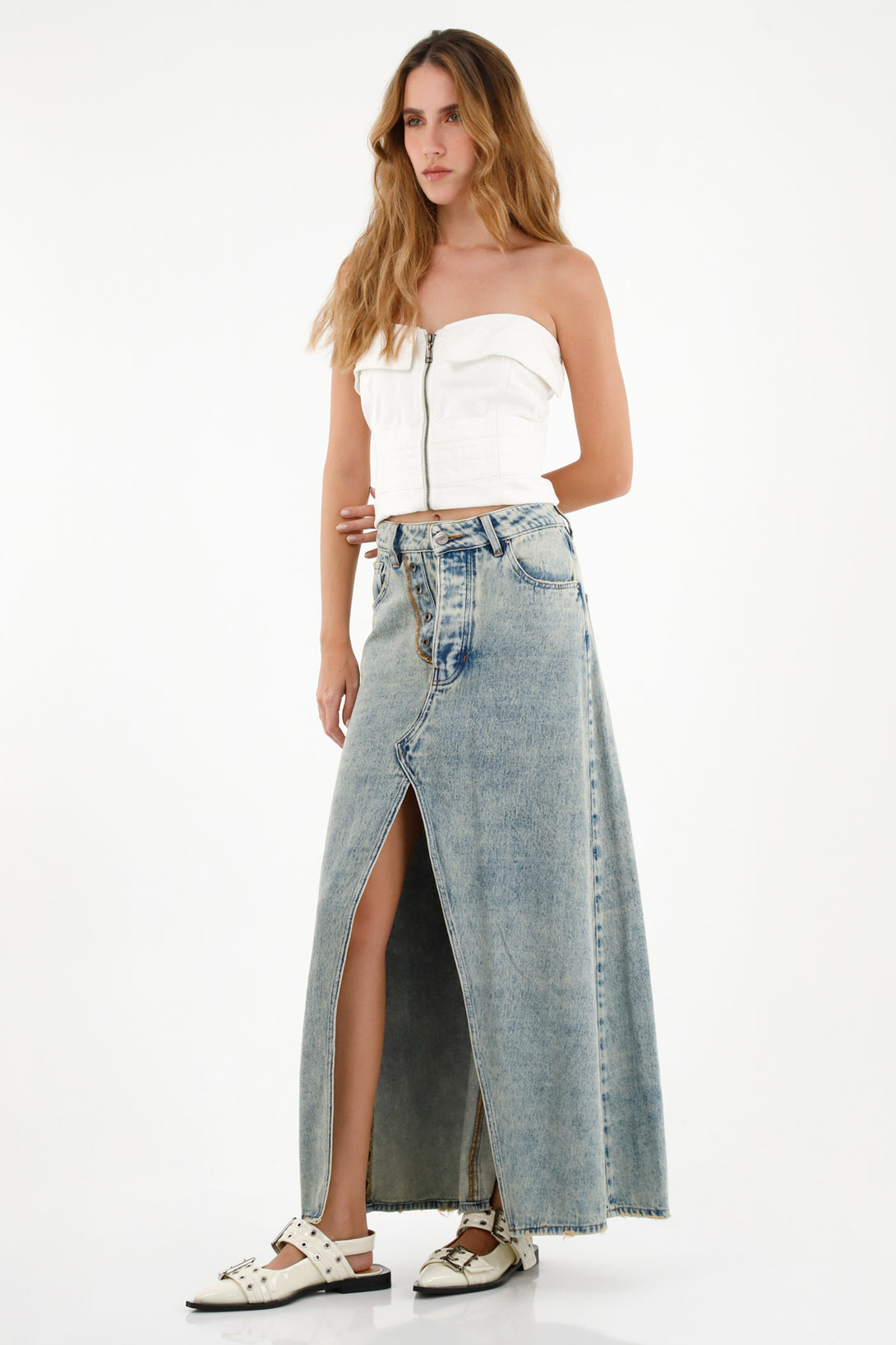 Women's Long A-Line Blue Denim Skirt