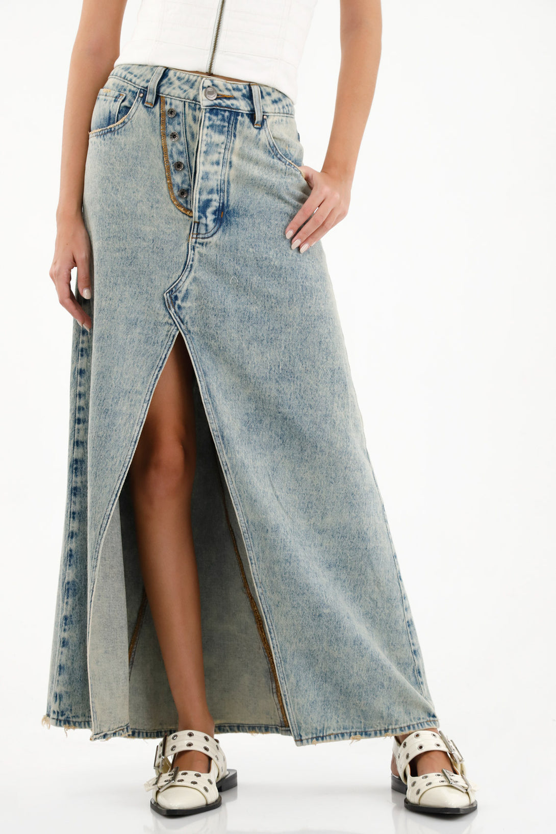 Women's Long A-Line Blue Denim Skirt