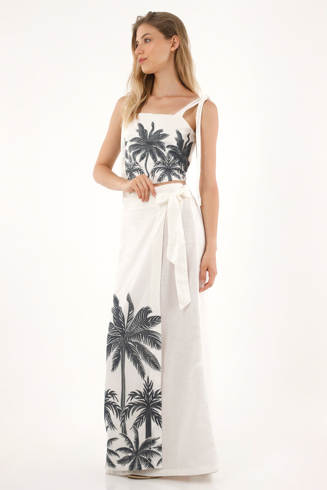Women's Long Pareo Skirt with Palm Print