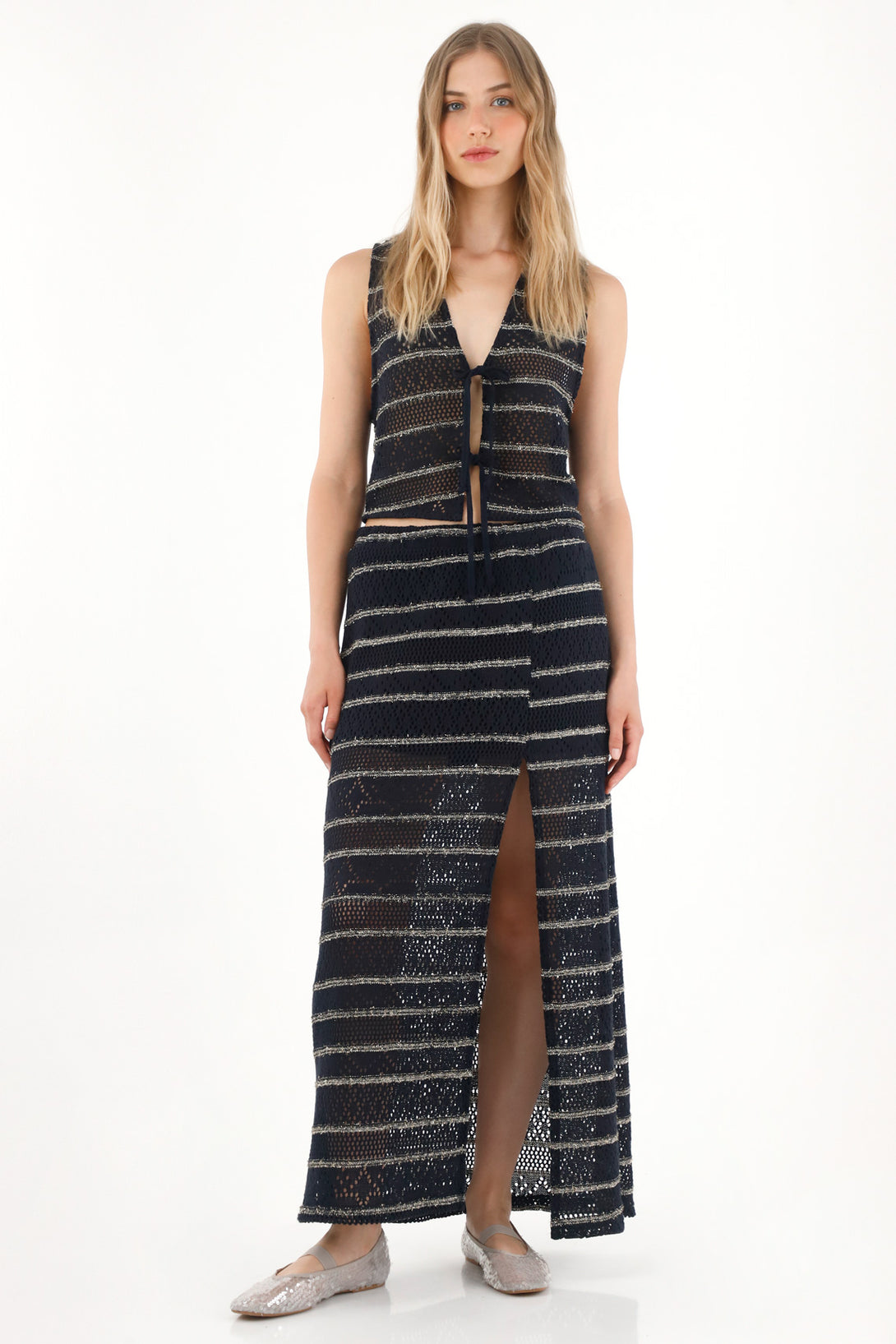 Long Striped Woven Skirt for Women