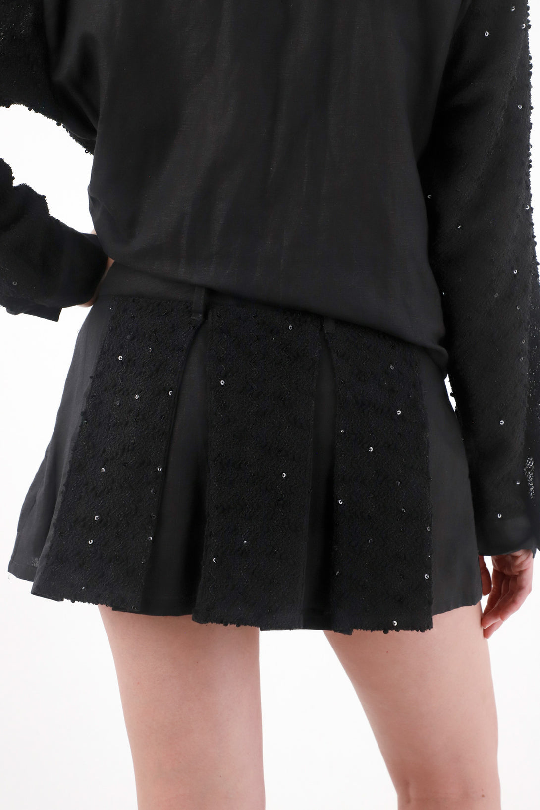 Falda short de tablas con lentejuelas para mujer