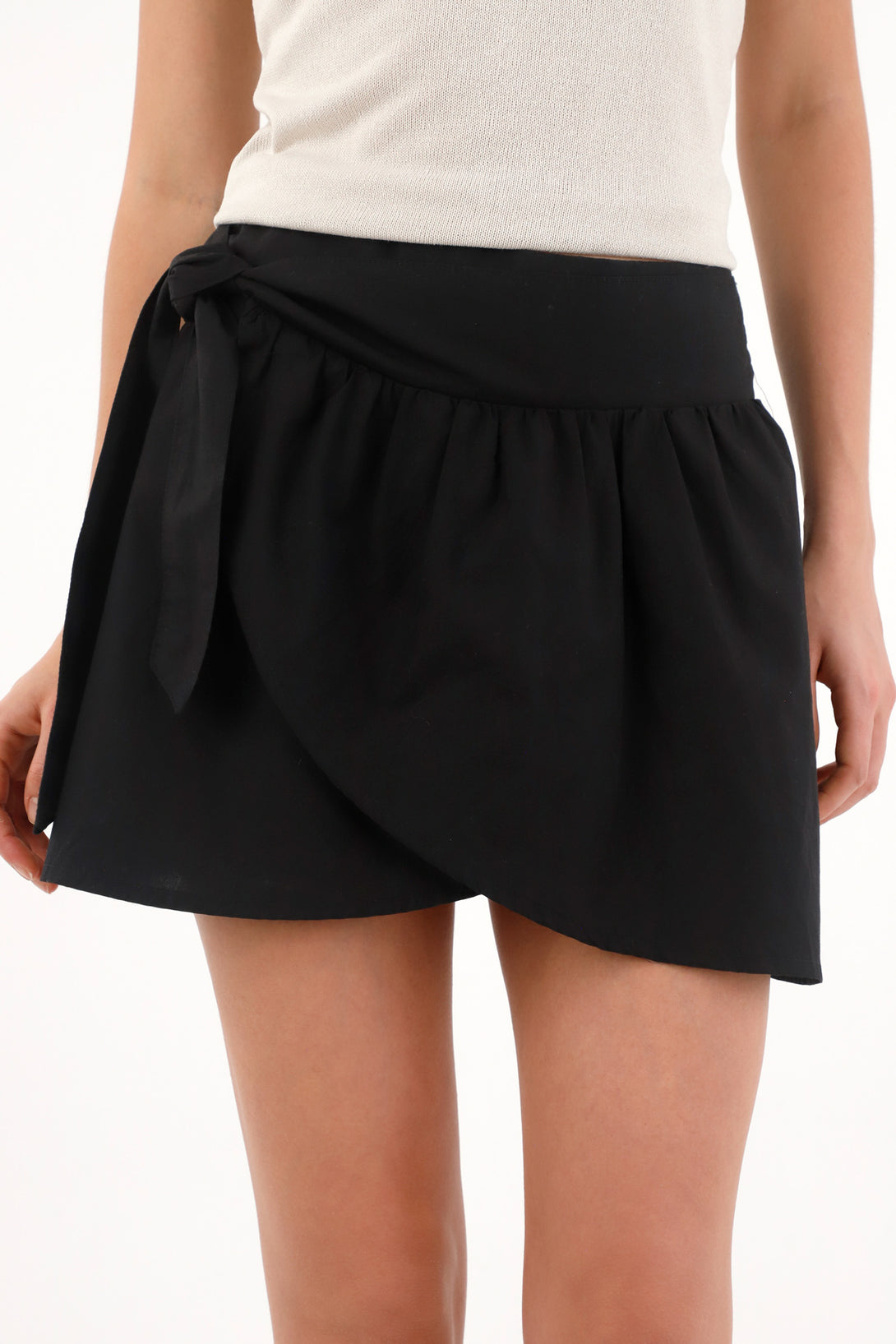 Women's Black Cross-Wrap Short Skirt