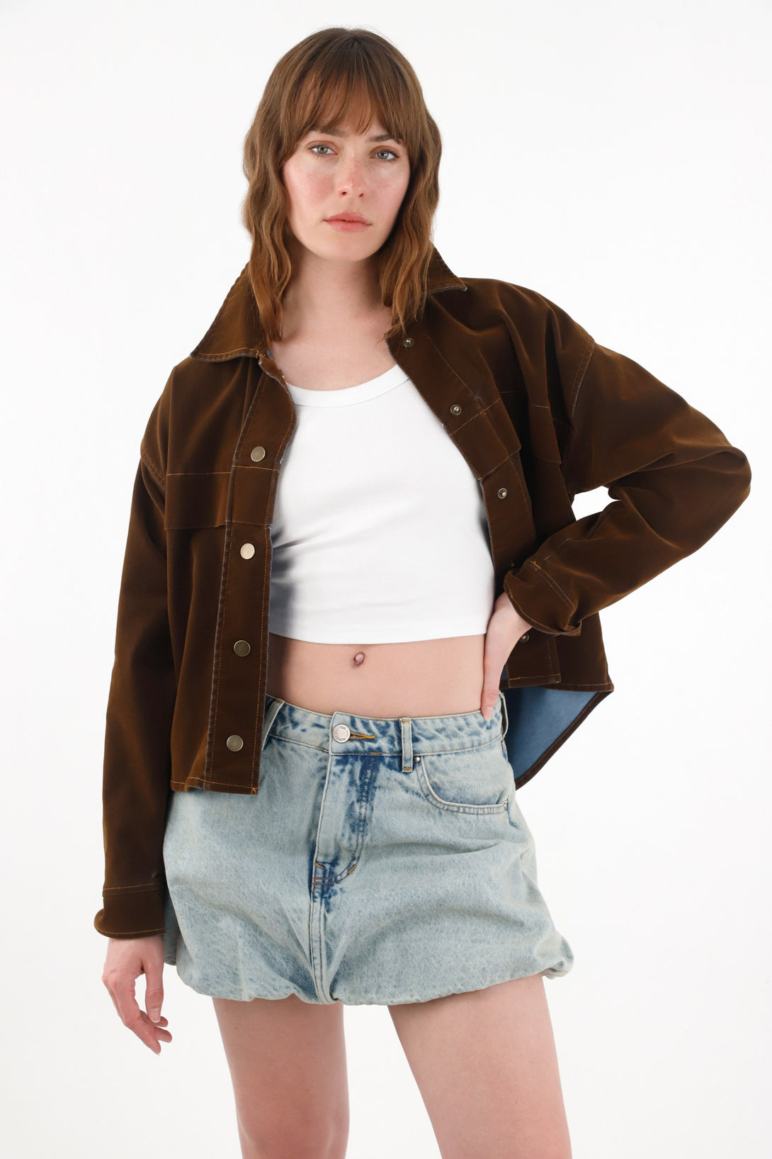 Women's Blue Balloon Denim Mini Skirt