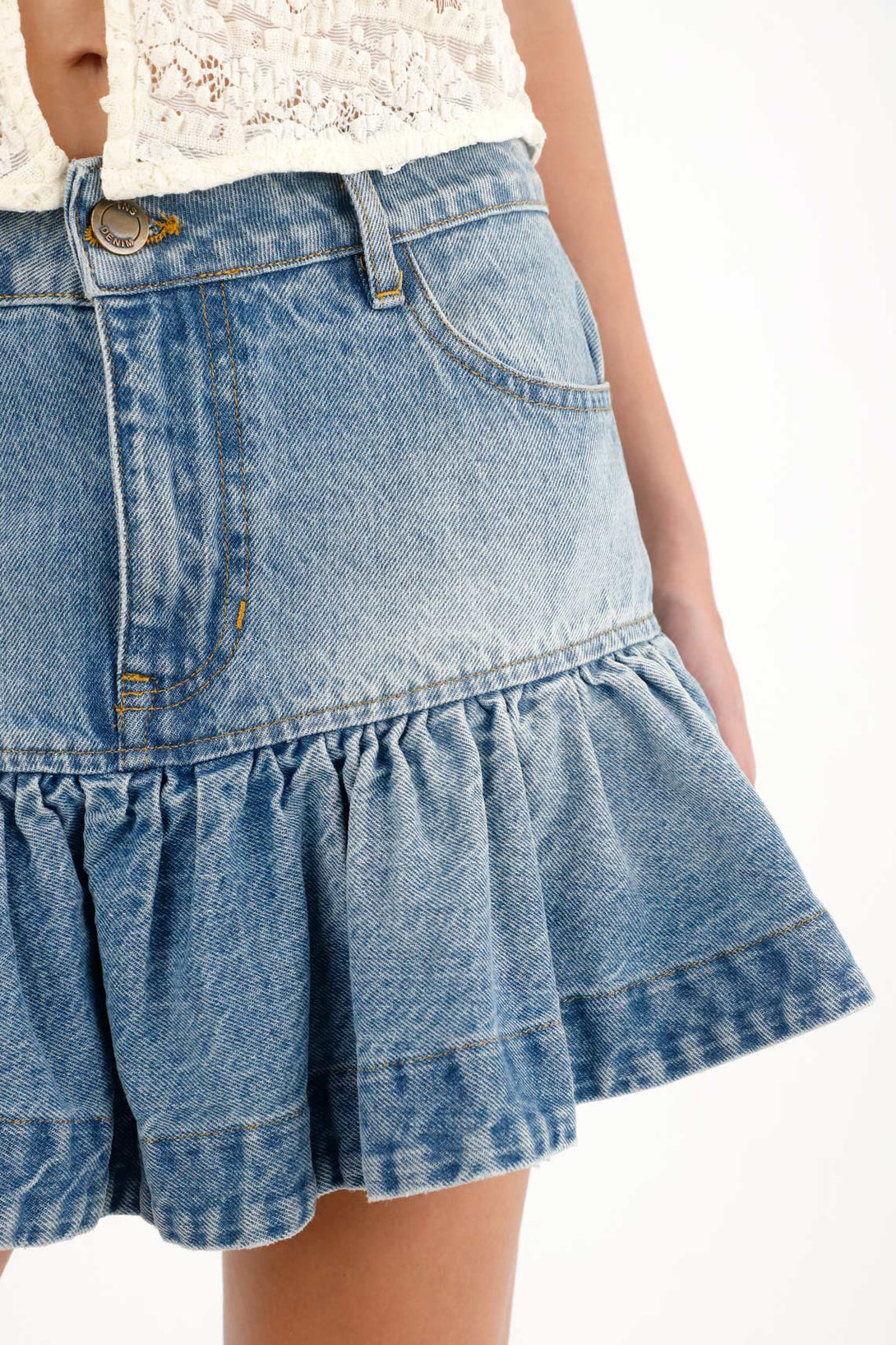 Women's Denim Skirt with Trendy Bolero