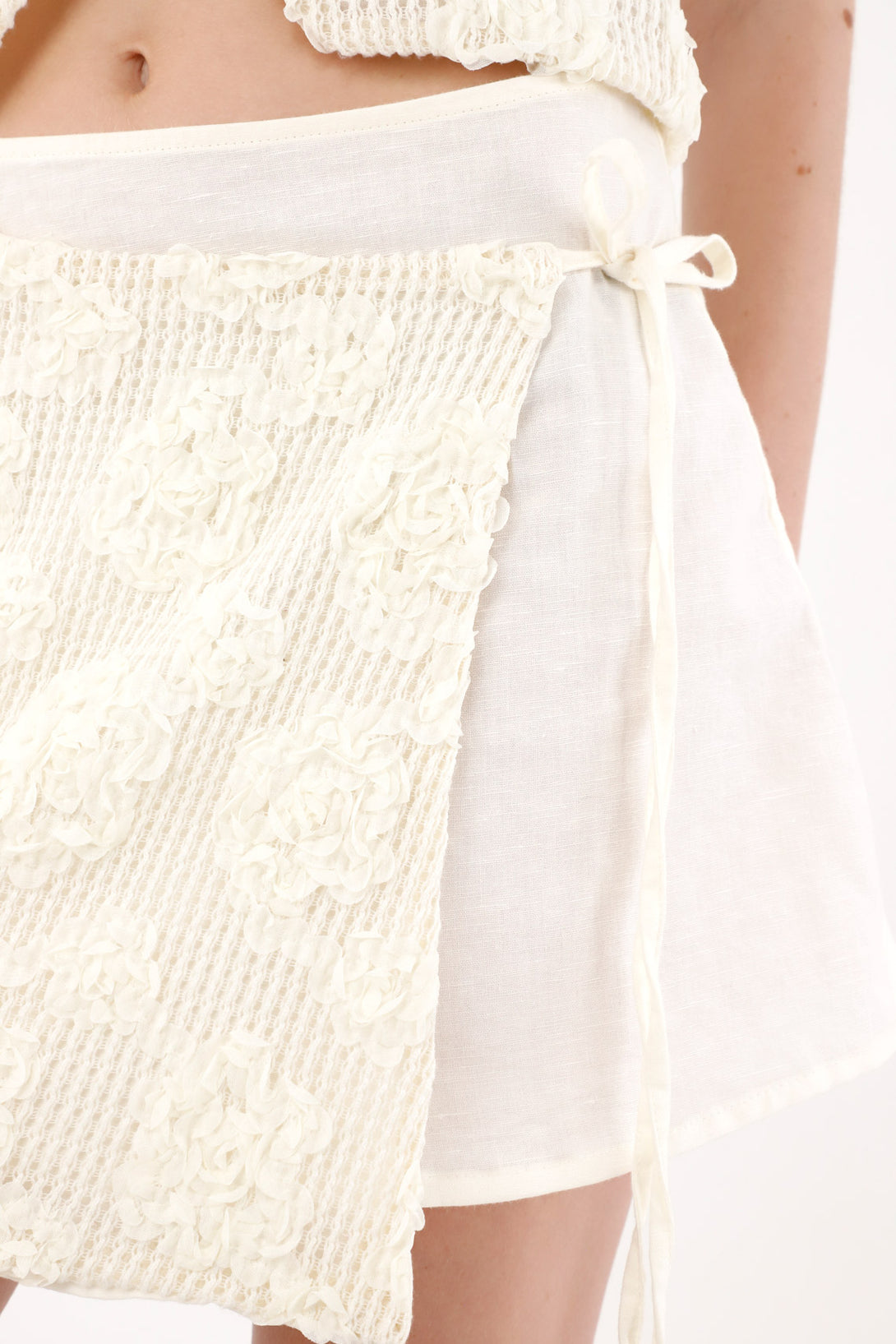 Women's Cream Wrap Mini Skirt