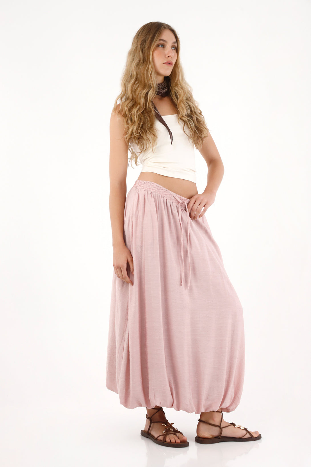 Women's Long Pink Balloon Hem Skirt