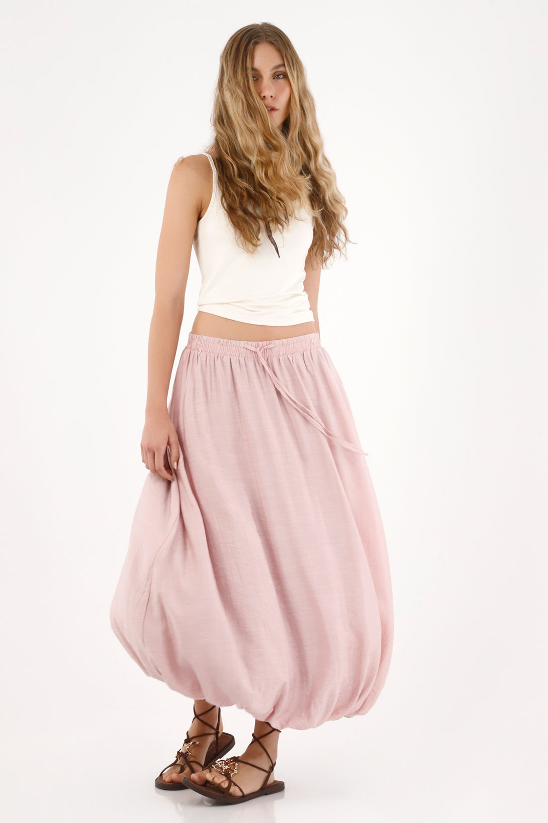 Women's Long Pink Balloon Hem Skirt