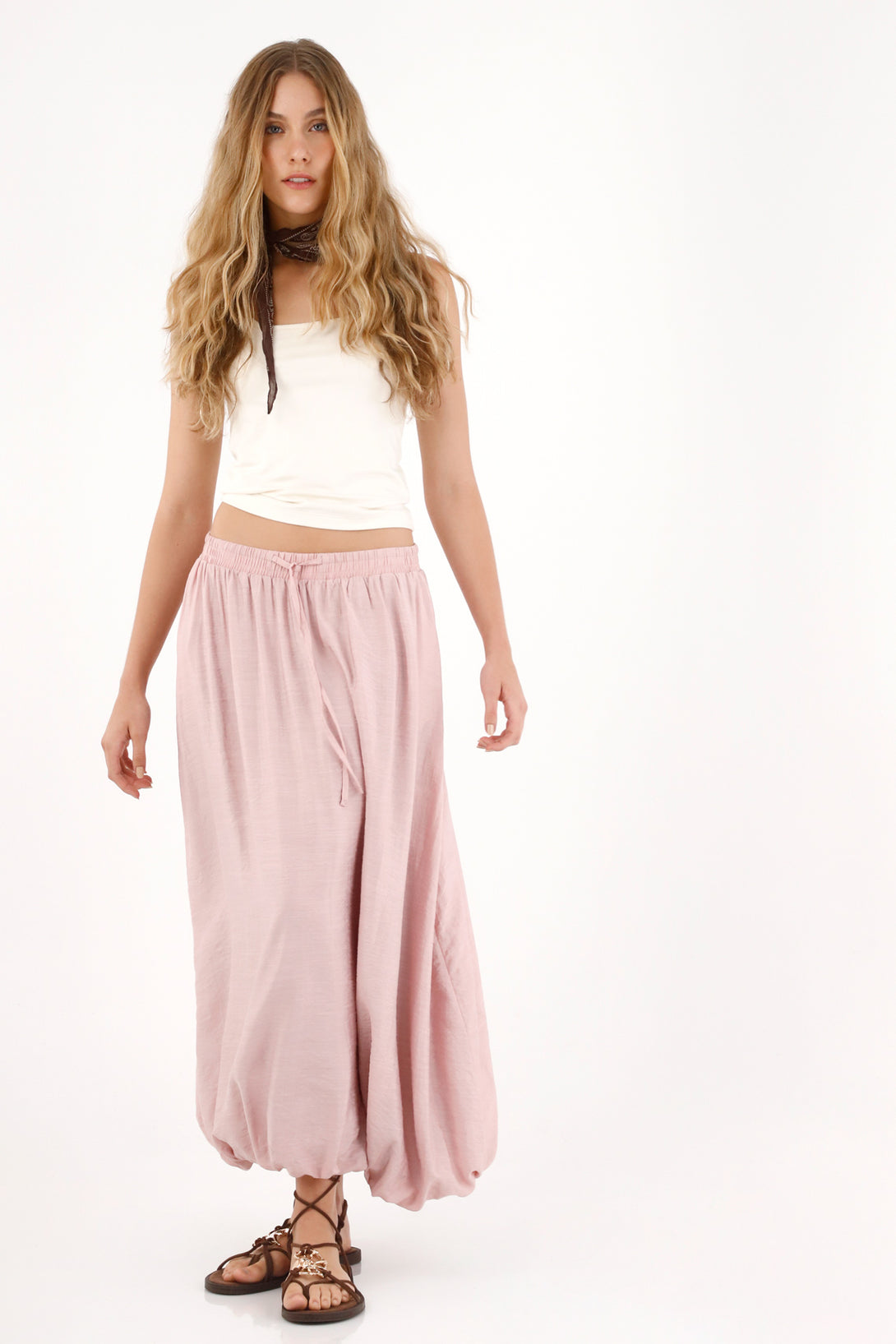 Women's Long Pink Balloon Hem Skirt