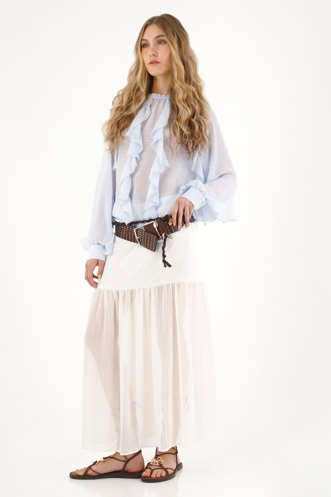 Long Crudo Skirt in Fabric Blend for Women