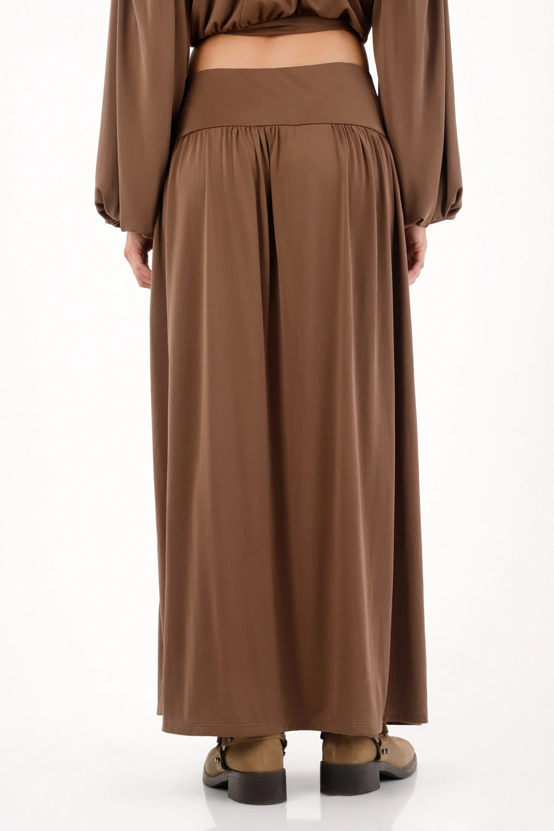 Long brown skirt with side slit for women