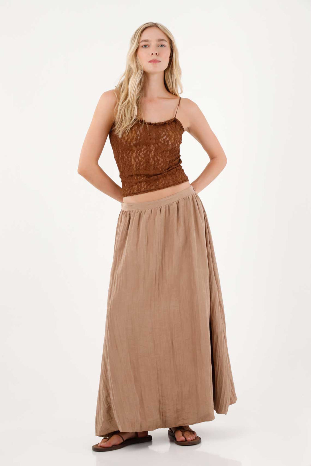 Long Skirt for Women Polyester and Polyamide Sand Fluid Fit